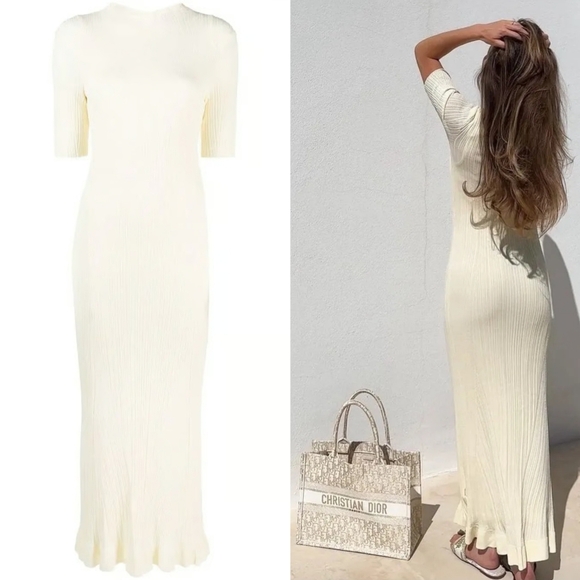 Maje Cream Rooly Ribbed Bodycon Maxi Dress - Picture 1 of 14